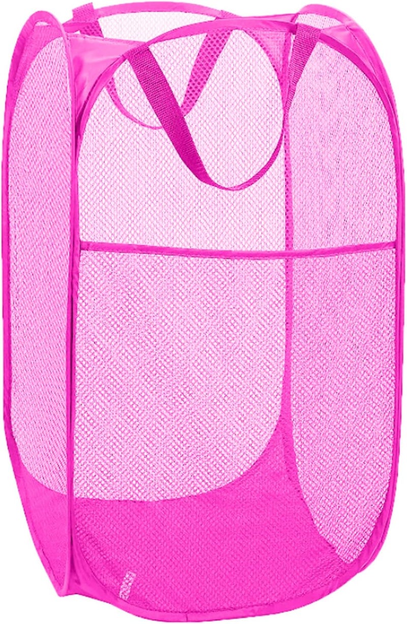 Buenod Pop Up Laundry Hamper, Portable Mesh Laundry Basket, Collapsible Clothes Storage Bin for Bedroom, Dormitory, Travel, Home, Rose Red - Image 1
